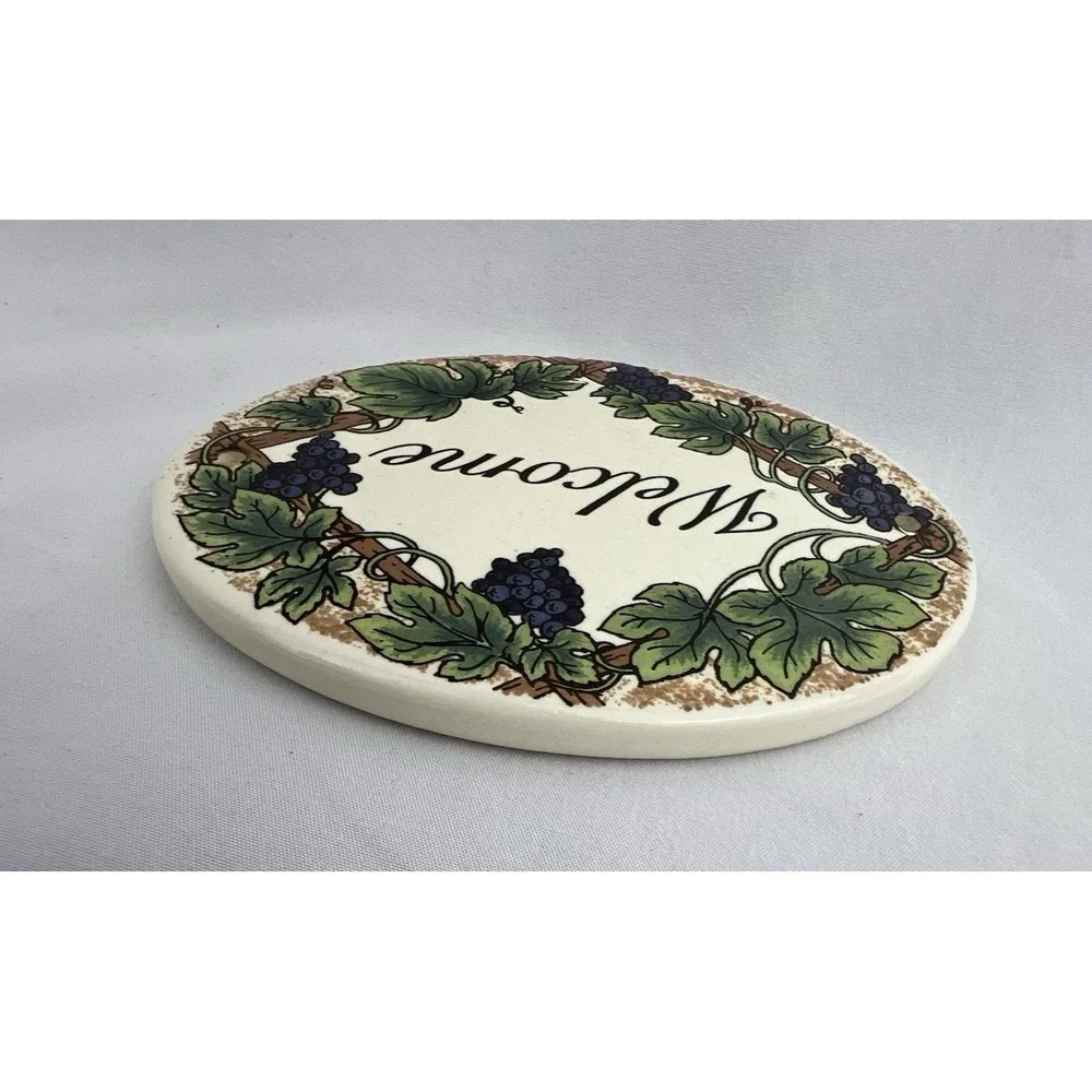 VTG Santa Barbara Ceramic Welcome Grapevine Wall Plaque Wine Country Kitchen Dec